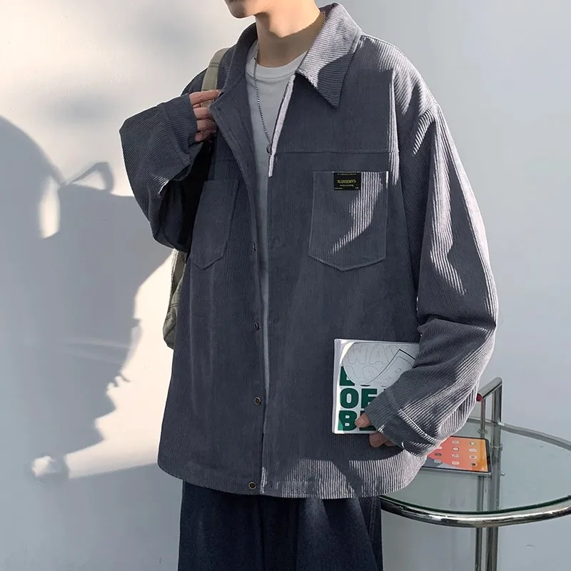 

Autumn Pure Cotton Corduroy Men's Long Sve Casual irt Real ket Wear Resistant Faionable Youth Loose Fit irt
