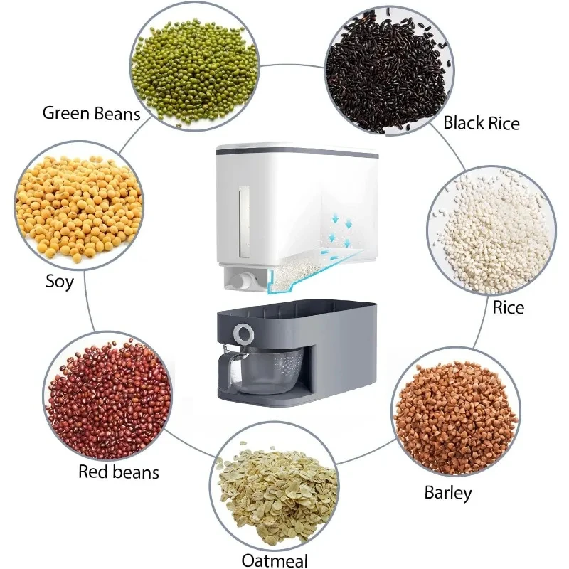 Rice Dispenser Grain Container Storage with Lid Measuring Cylinder Moisture Proof Household Dispenser for Cereal Soybean Corn