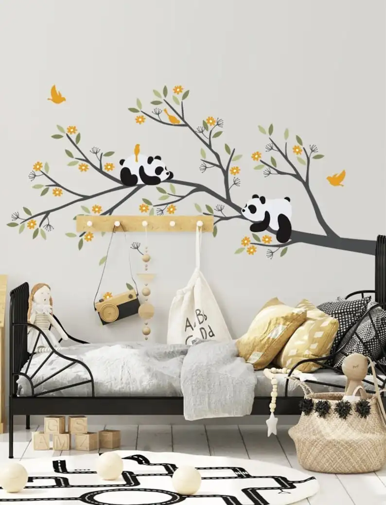 Pandas on branch wall decal - Nursery tree wall decor