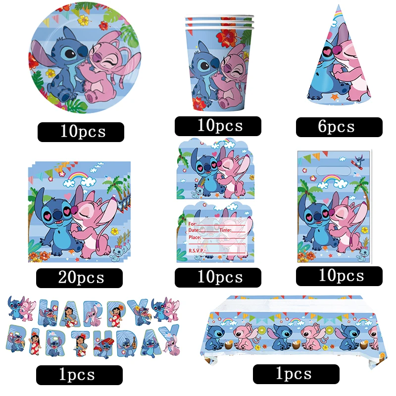 Disney Stitch Birthday Party Decorations Lilo Stitch Theme Disposable Tableware Set Cups Plates Balloons Supplies Baby Shower