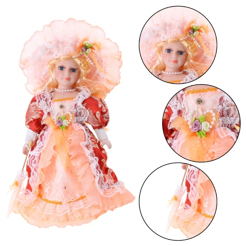 F19F Handmade European Porcelain with Elegant Gowns for Adult Kids Home Table Collectable House Decors