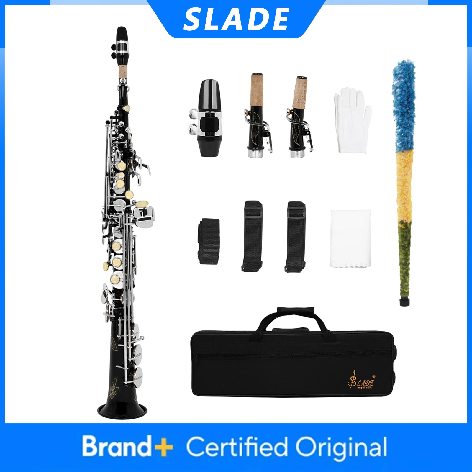 

SLADE сопрано-саксофон профессиональный Bb B плоский латунный прямой саксофон деревянный духовой инструмент с футляром для саксофона перчатки аксессуары