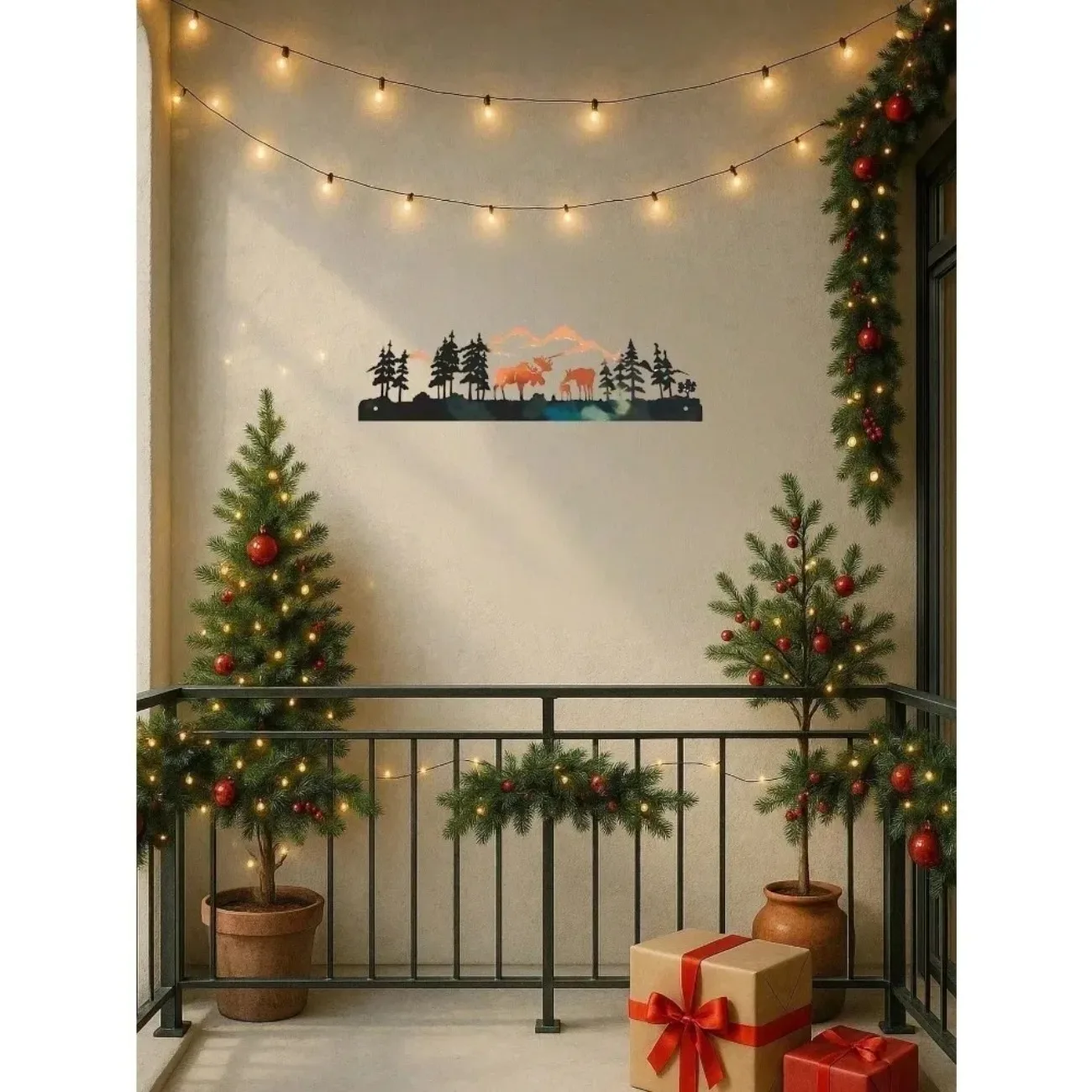 قطعة واحدة من فن جدار موس المعدني الريفي - ديكور شتوي لشجرة عيد الميلاد في المزرعة الشمالية