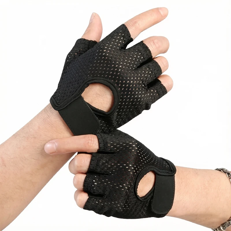 Halbfinger-Trainingshandschuhe, atmungsaktives Mesh, rutschfeste Handflächenunterstützung, verstellbares Handgelenkband für Männer und Frauen, Fitness, Radfahren, Training