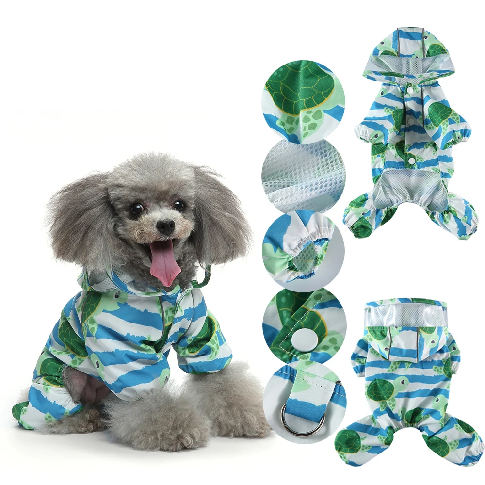 Rabbit Frog Duck Shark Shape Pet Dog Polyester Puppy Waterproof Four-Leg Raincoat Doggie Hooded Rain Gear Jumpsuit Rainwear Suit