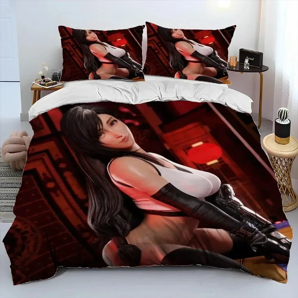 Tifa Aerith Sexy Girl Lace Cartoon Game Comforter Bedding Set,Duvet Cover Bed Set Quilt Cover Pillowcase,Queen Size Bedding Set