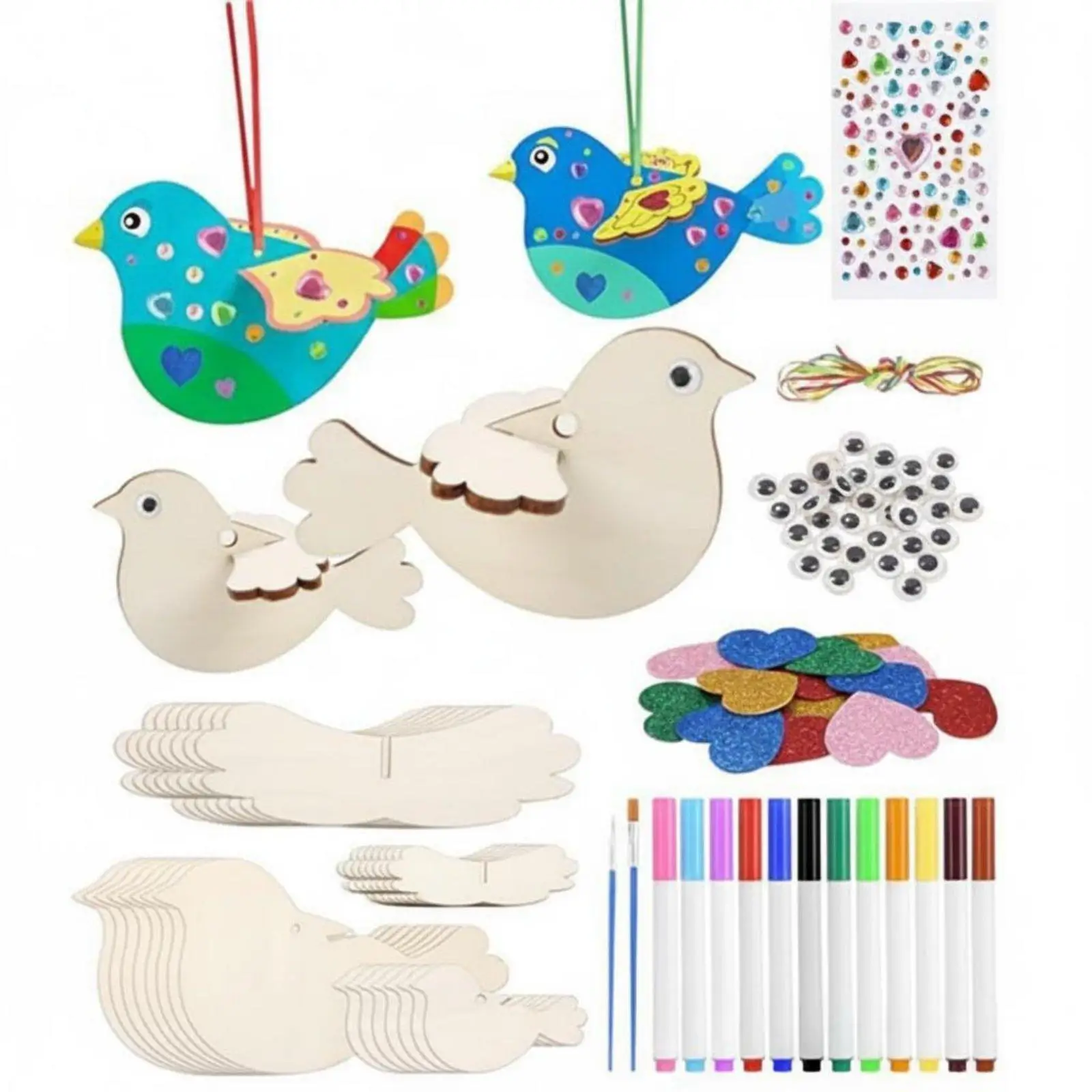 DIY Wooden Bird Ornament Craft Kit for Kids 3D Puzzle Paint Set Educational Wood Toys Creative Children Activity