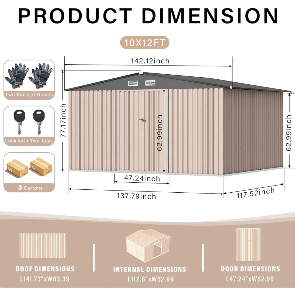 Gudang Penyimpanan Logam Luar Ruangan: Kit Gudang Perkakas 10x12 FT yang Dapat Dikunci untuk Penggunaan Halaman dan Kebun