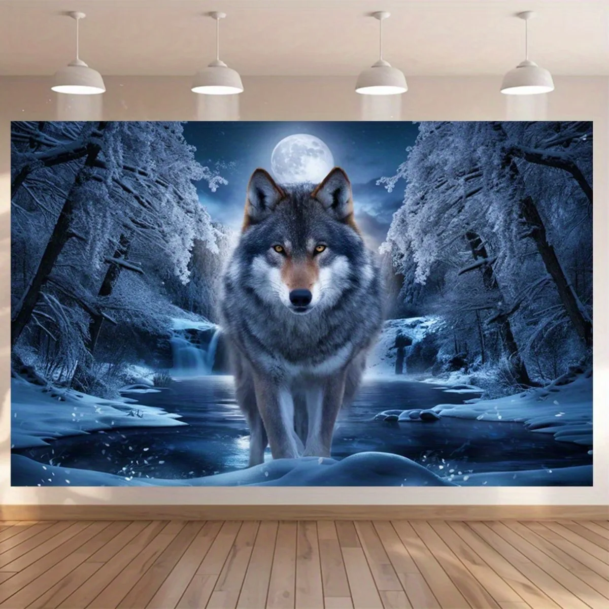 Cinematic Wolf Night Forest Tapestry Wall Art Decor Snowy Winter Moonlight Husky Large Hanging 180x280cm