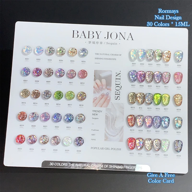 BABYONA 30 Colors Dream Sequin Gel Nail Polish Set Sparkly Glitter Shades Soak Off Long Lasting for DIY Manicure & Professional