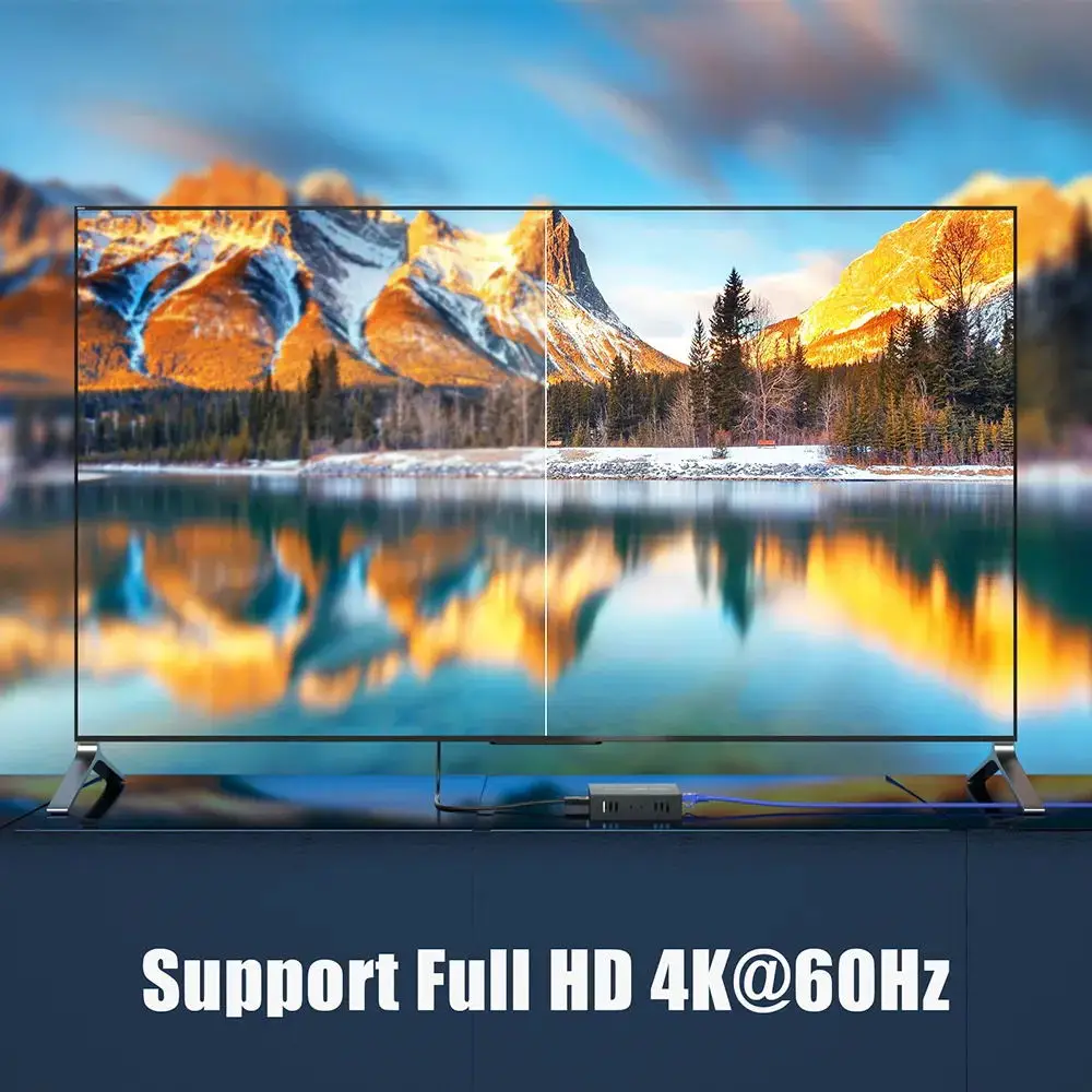 4K 60Hz HDMI KVM Extender 60M over Rj45 Cat6 Cable HDMI USB Extender Video Transmitte Receiver Kit Support Mouse Keyboard PC NVR