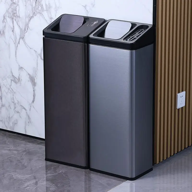 

Elevator entrance Stainless steel trash can with ashtray Hotel lobby corridor Vertical shopping mall shaking cover Direct castin