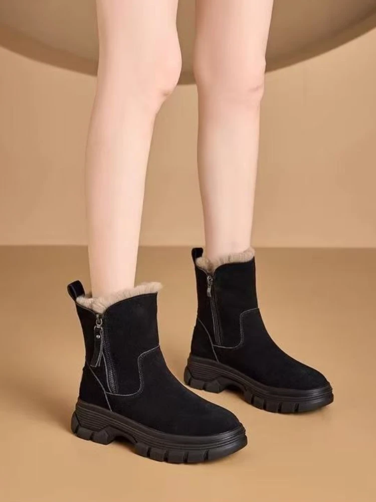 

Женские зимние зимние ботинки на подкладке Fce, непромокаемые ботинки Thi Bot ort, ботинки из меховой кожи, хлопковые ботинки до середины икры