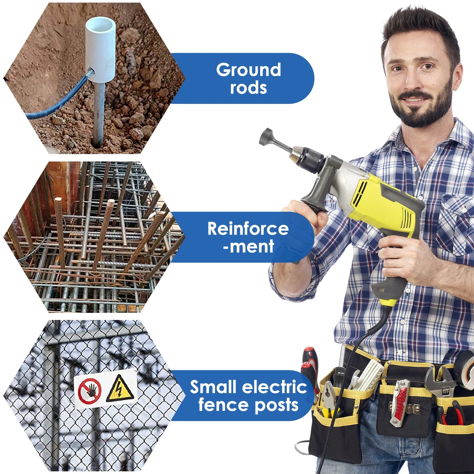 Ground Rod Driver Heavy Duty SDS Plus T Post Ground Rod Driver Tool Metal Forged Steel Drill Bit Driver Not Work with SDS/SDS