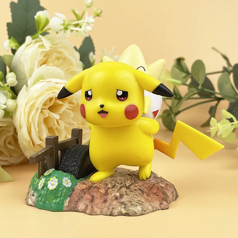 8-10cm 3 szt. Figurki Anime Pokemon Pikachu Squirtle Bulbasaur Dekoracja Biurka Model Ozdoba Samochodowa Prezent Kolekcjonerski