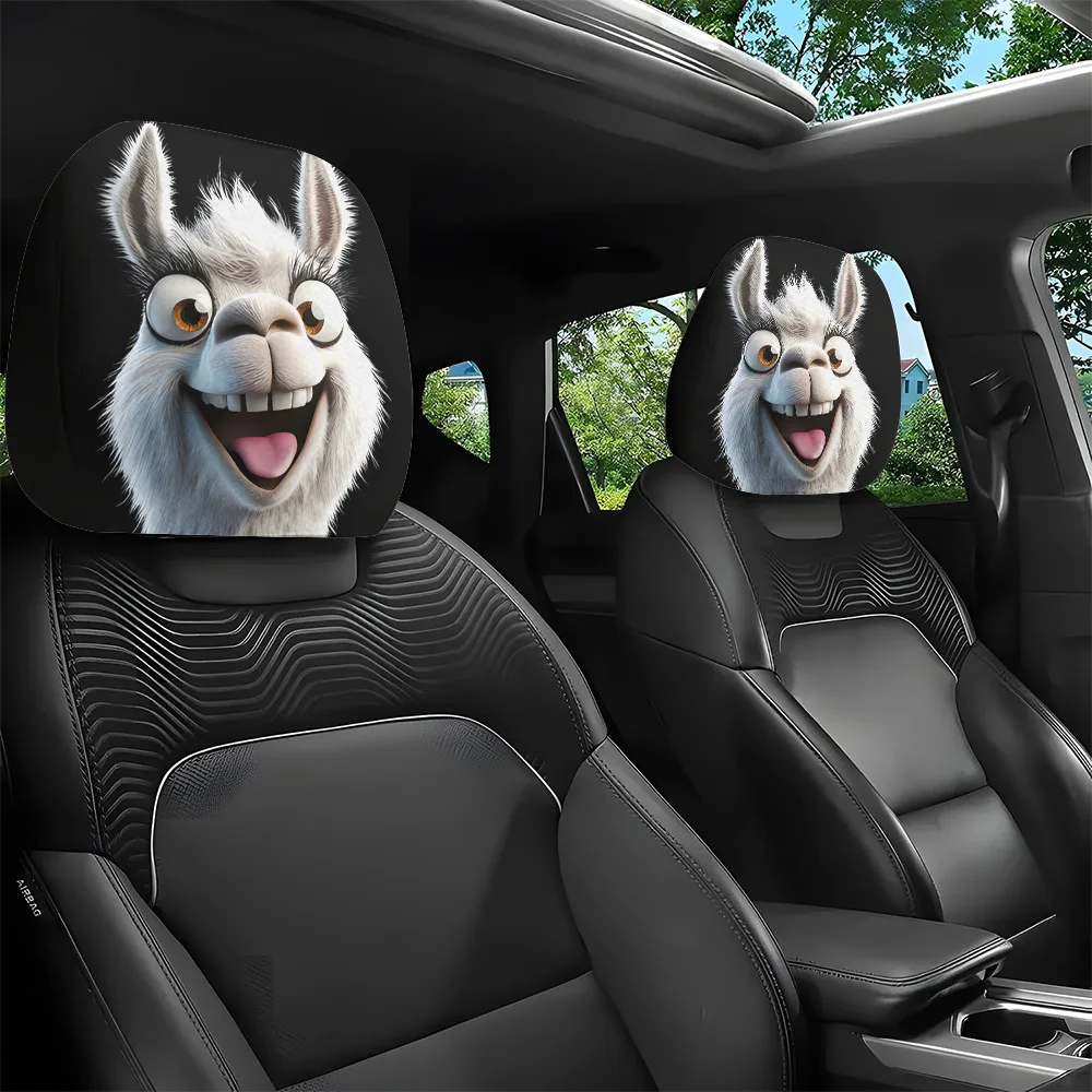 

2pcs, Quirky Smiley Face Alpaca Print Car Headrest Covers, Unique Interior Decoration for Vehicles, Easy to Install And Wash