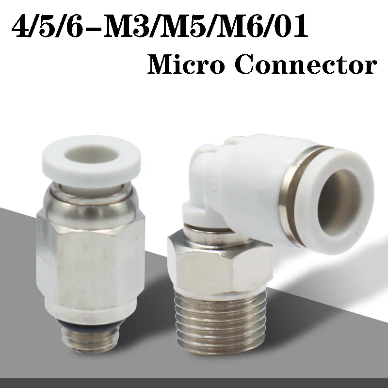 

5PCS Micro Pneumatic Fitting Brass Mini Connector PC/PL3/4/5/6-M3/M5/M6/1/8" Air Pipe Quick Plug Hose Tube Connector Male Thread