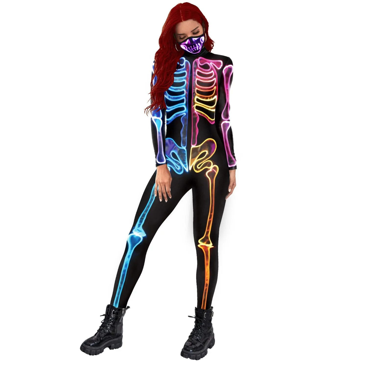 

2024 New Colorful Skeleton Printing Cos Halloween Long-sleeved Leotard Ladies Jumpsuit Stage Performance Costumes