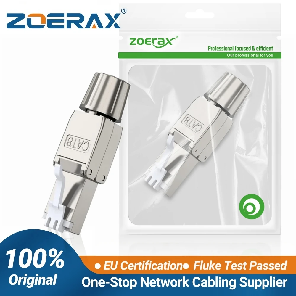 ZoeRax RJ45 Cat6A Cat7 Cat8 Tool Free Connector Reusable Shielded Ethernet Field Modular PLug 2000MHz 40Gbps LAN Cable 22-26AWG