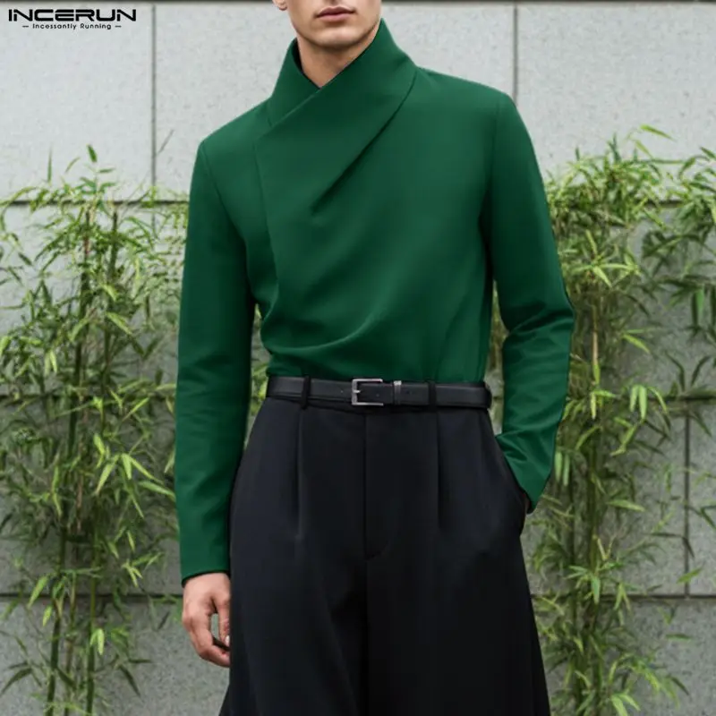 

INCERUN Men Shirt Solid Color Long Sleeve Fashion Casual Men Clothing Streetwear 2026 Spring Leisure Male Tops Camisas S-5XL