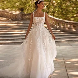 2024 encantador a linha vestidos de casamento feminino elegante renda flor impressão gola quadrada vestidos de noiva robes de mariée personalizado