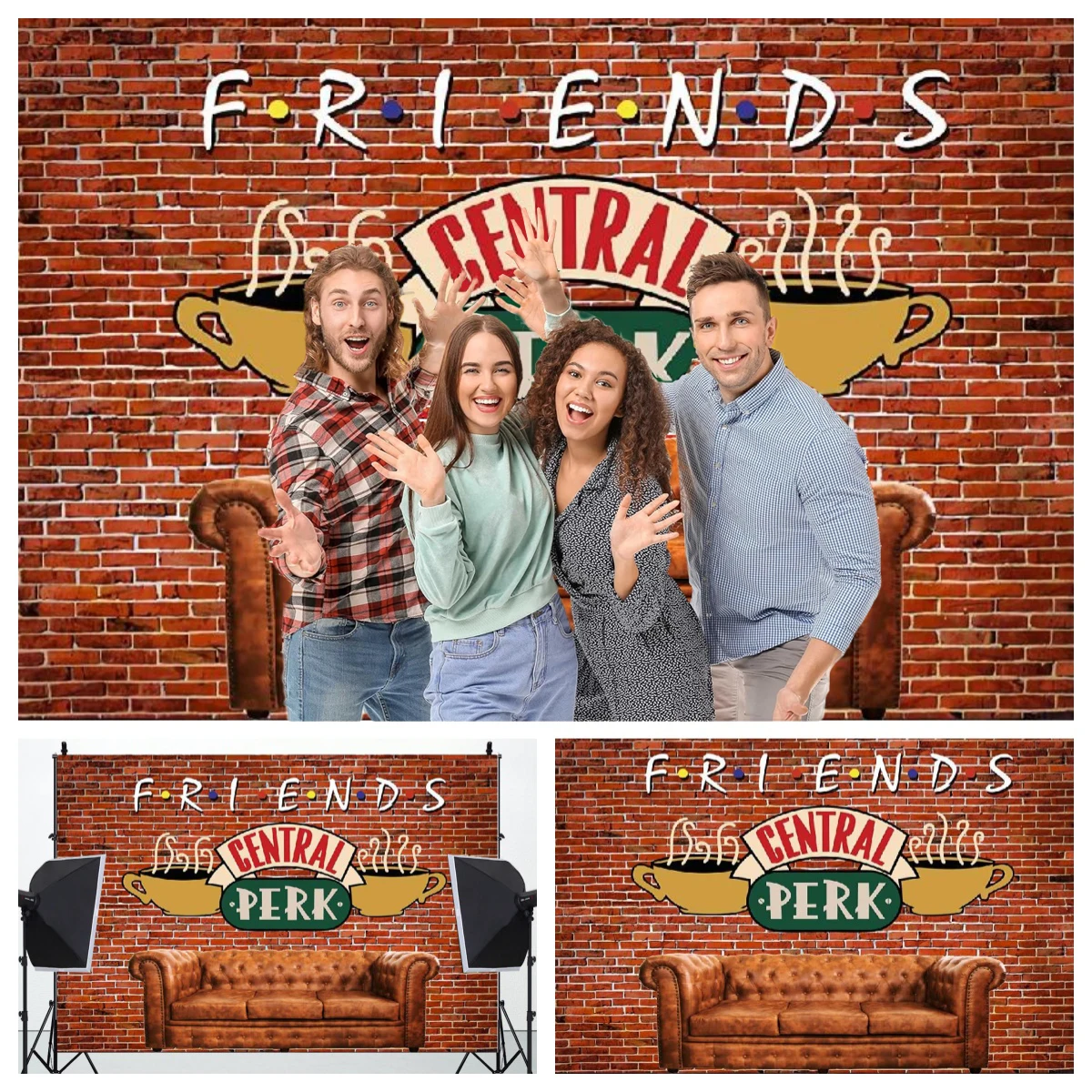 Red Brick Wall Central Perk Friends Tv Show Theme Party Backdrop Retro Pub Sofa and Coffee Photography Background Photo Props