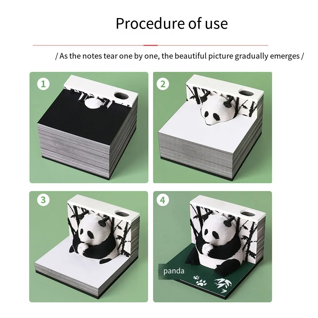 Paper Ulti-functional 3D Magic Castle Notepads Wide Application Decoration Eco-friendly 3D Memo Pads giant panda