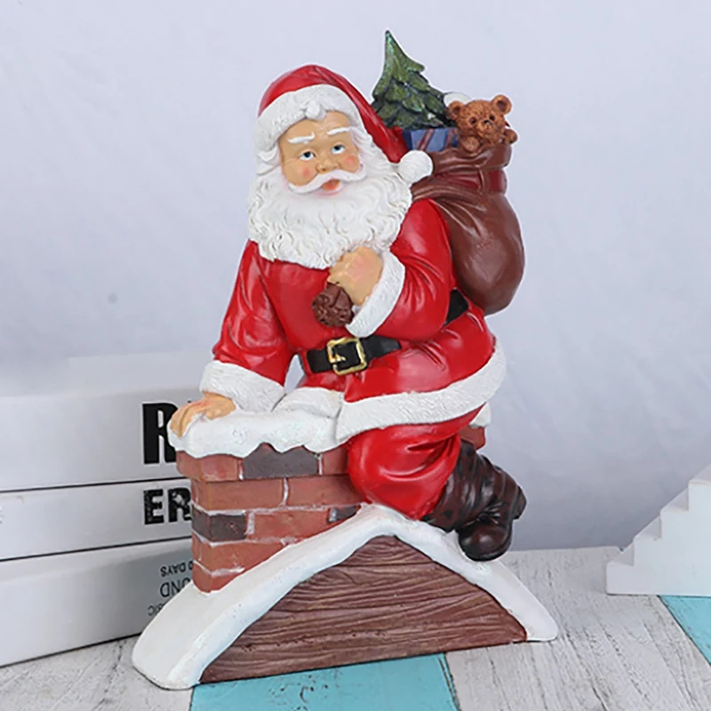 1Pcs Santa Claus Sculpture Christmas Doll Resin Ornament Figurine Holiday New Year Hristmas Table Decoration