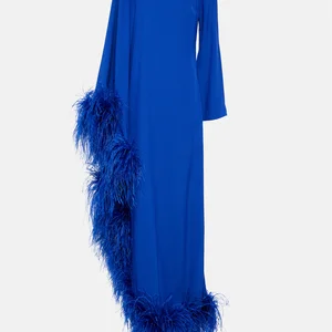 Asymmetrisches weibliches Kleid mit runden Ausschnitt, eleganter Abdeckung, Langarm, Knöchellänge mit Feder, Kleid für Frauen, Neuankömmling, 2024 8 Hauptverkäufe langer Kleidungskrepp - №7