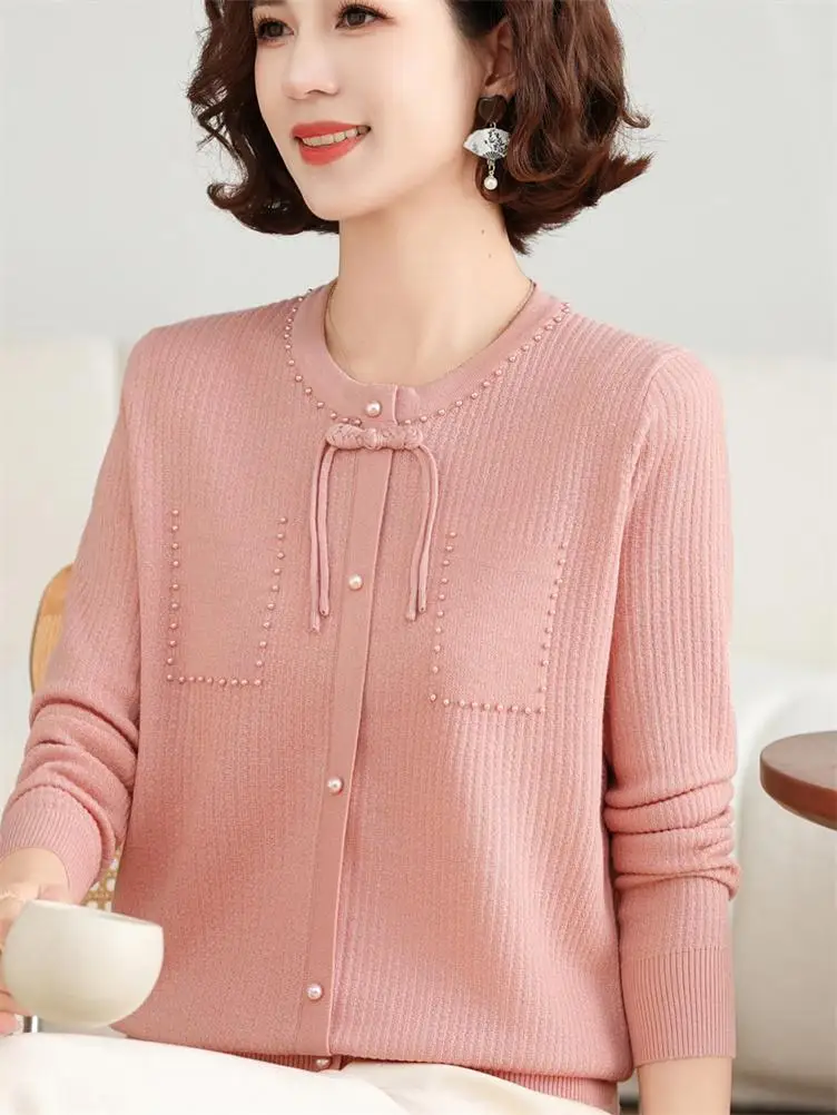 

Faionable Knitted Long Sve Qipao Collar Base irt for Middle-Aged Women Breathable Warm Anti-Static Spring Autumn Top