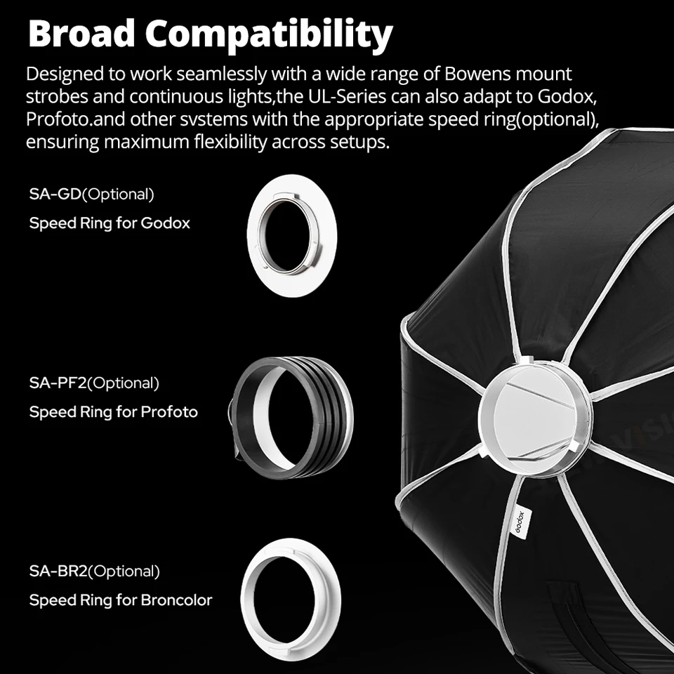 Godox UL-Octa BOX 60cm 90cm 120cm 150cm Octagonal Softbox Bowens Mount Quick Release Foldable with Diffuser Grid view 5