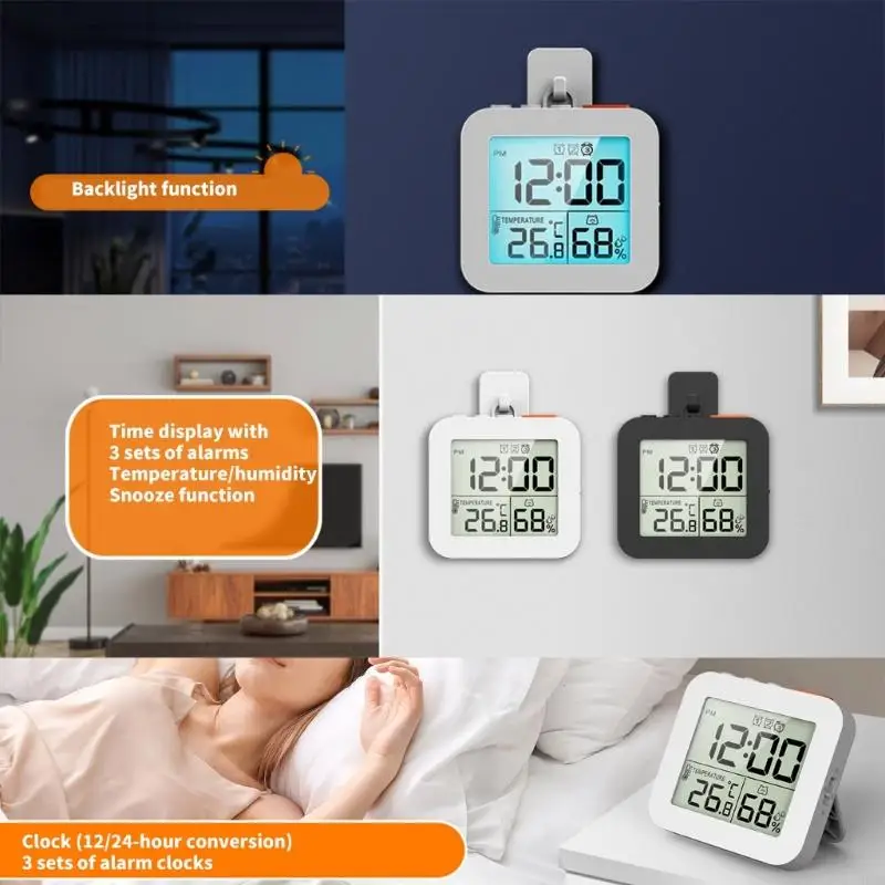 H8WB Compacts Folding Alarm Clock 3 Alarms Travel Clock With LCD Display Temperature Humidity Monitor Battery Operated