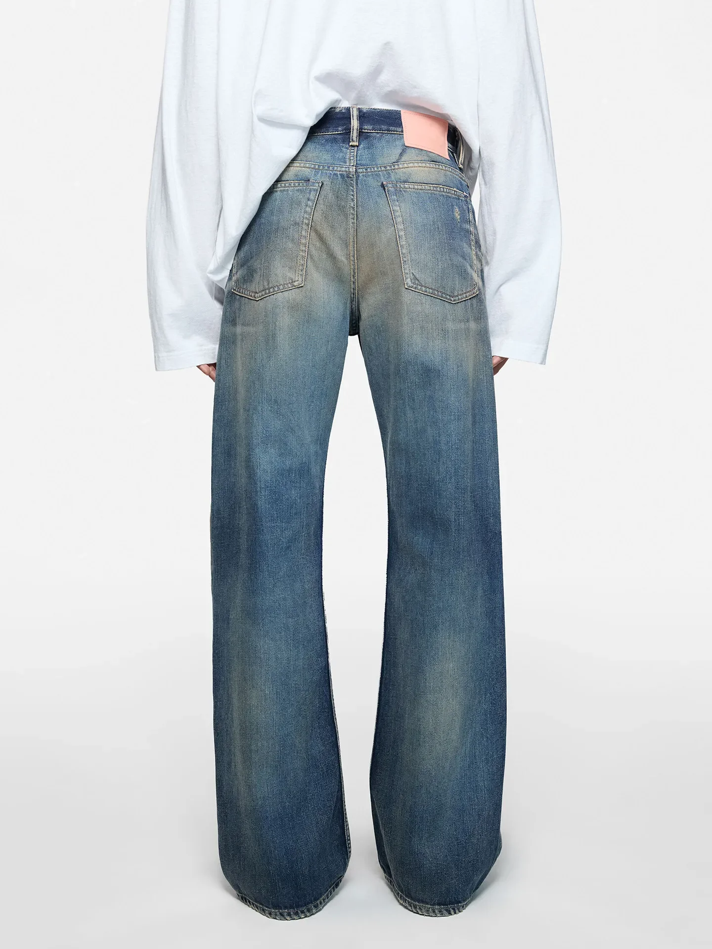

Ac style 2021M mud dyed casual washed cat whisker worn slightly pulled medium and high waist jeans
