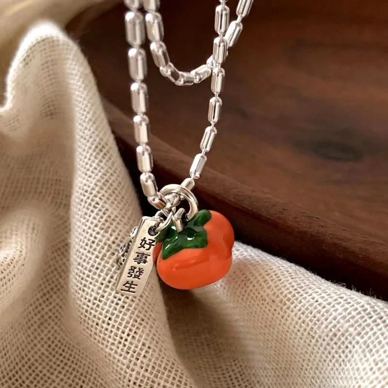 VENTFILLE 925 Silver Drip Glaze Necklace for Women Persimmon Peanut Irregular Originality Design Jewelry Gift Dropshipping