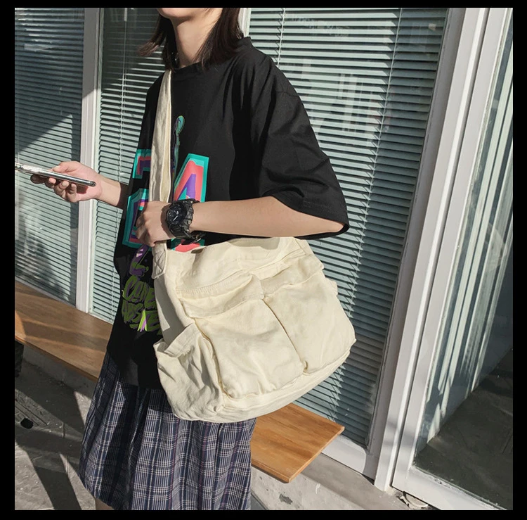 Women Vintage Handbag Canvas Teenager Shoulder Tote Bags Messenger Bags Ladies Casual Handbag Crossbody Purse image 2