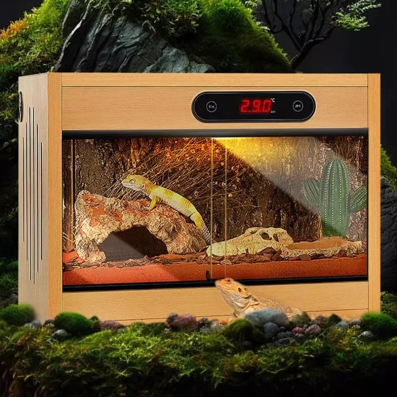 Insulation feeding box Panoramic tortoise with seedlings Shougong lizard solid wood glass timed temperature control incubator