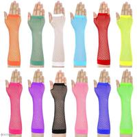 Women Fingerless Fishnet Neon Gloves Colorful Net Mesh Long Gloves For Girls Sexy Beautiful Arm Warmer Summer 80s Party Costume