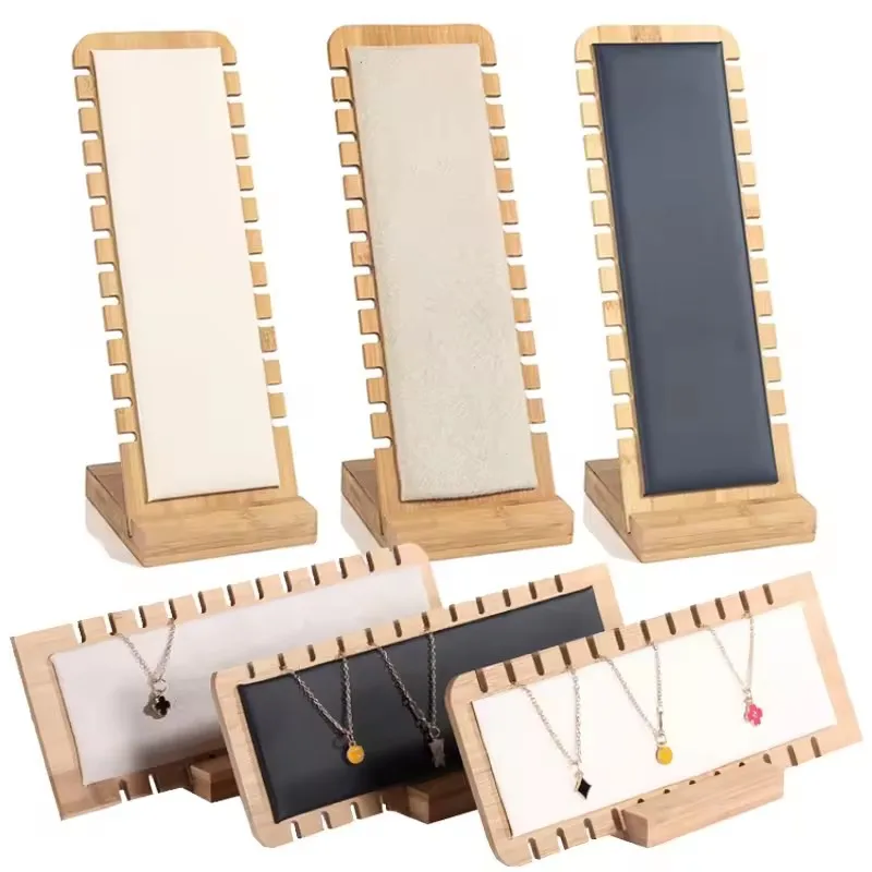 

Solid Bamboo Jewelry Display Stand - Multi Necklace & Bracelet Organizer with Hanging Board