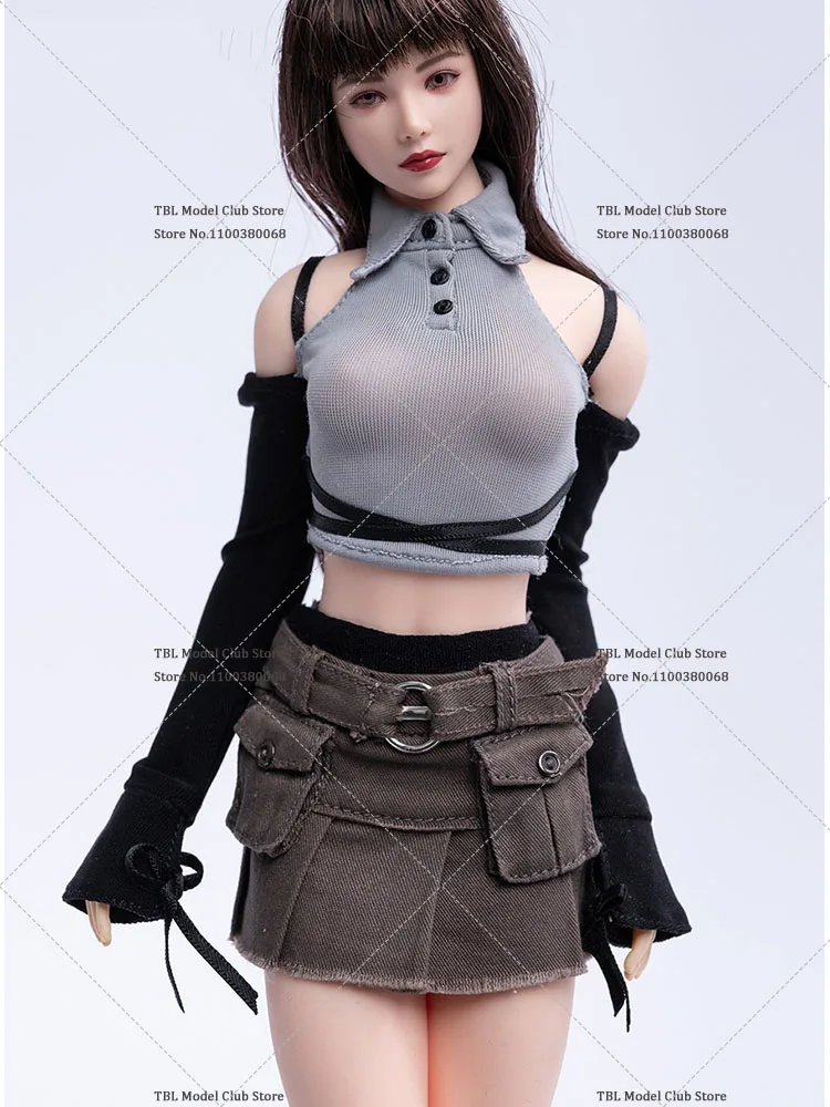 Toysce 1/6 Female Soldier Crop Tops Off Shoulder Outfit High Collar T-shirt Short Dress Trend Set Fit 12inch Action Figure Mode