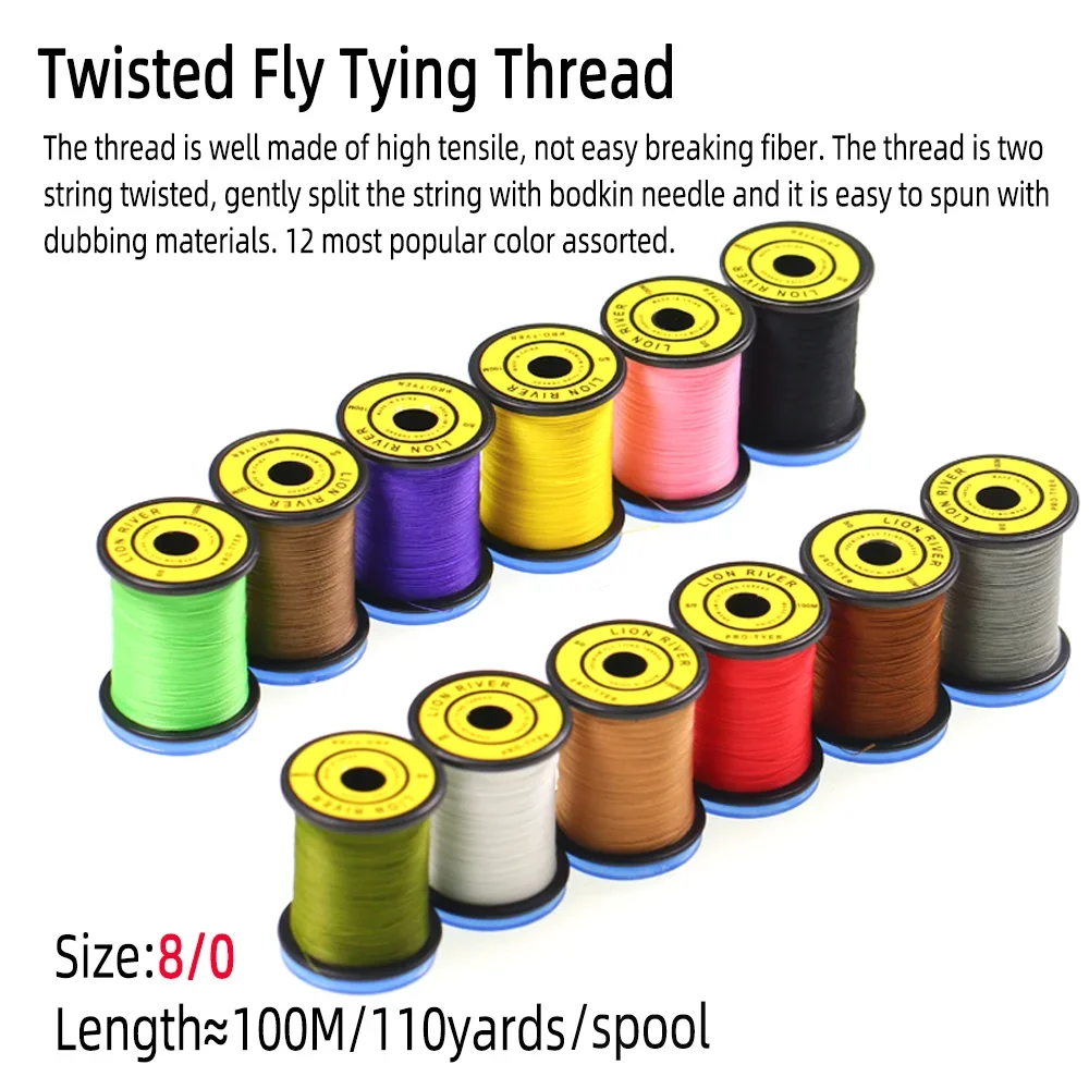 Vampfly 12spools 8/0 Twisted Fly Tying Thread High Tensile Nylon Line Fly Tying Material for Nymph Streamer Trout Dry/Wet Fly