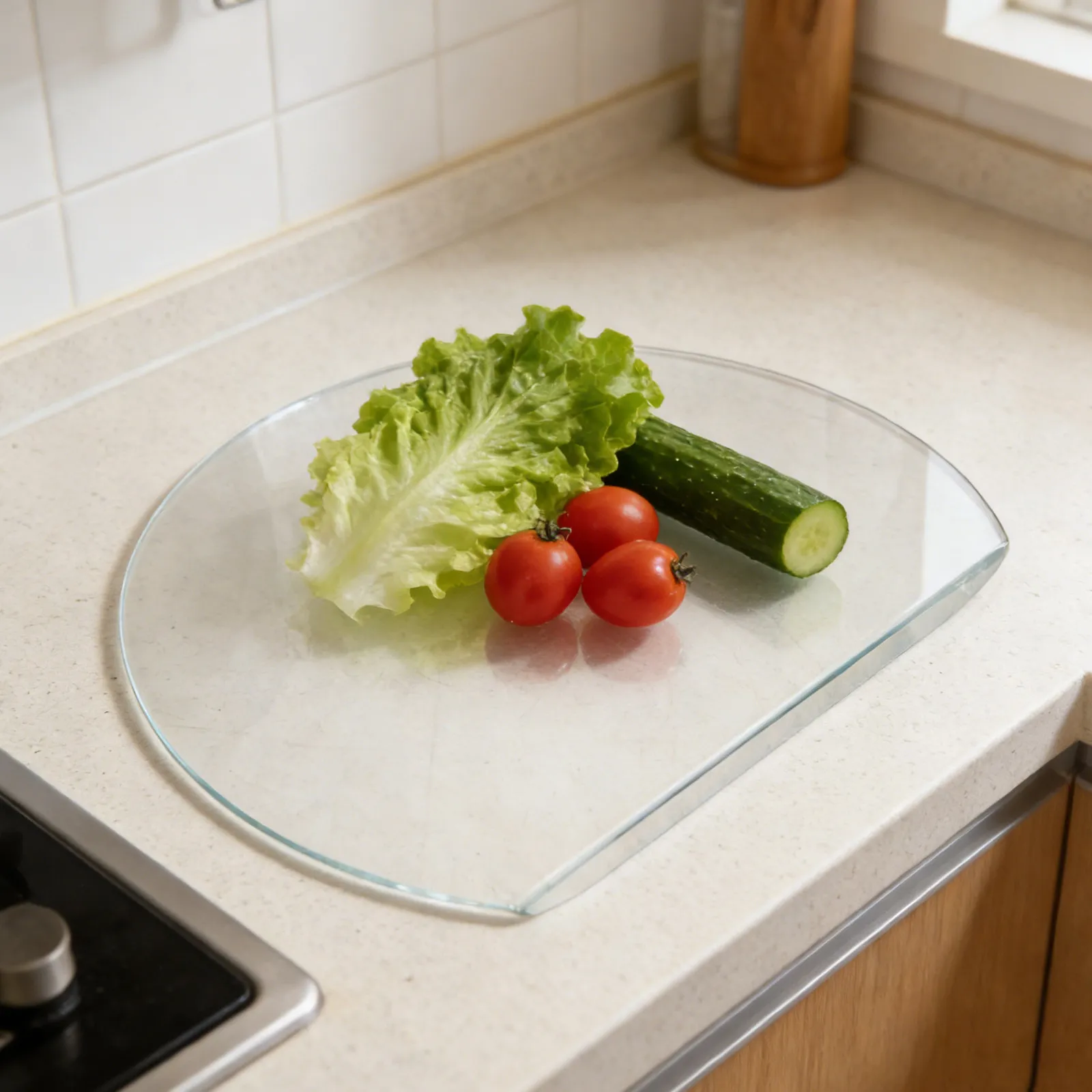 Kitchen Acrylic Cutting Board Semicircle Clear Non Slip Hard Plastic Transparent Fruit Veggie Prep Countertop Space Saving