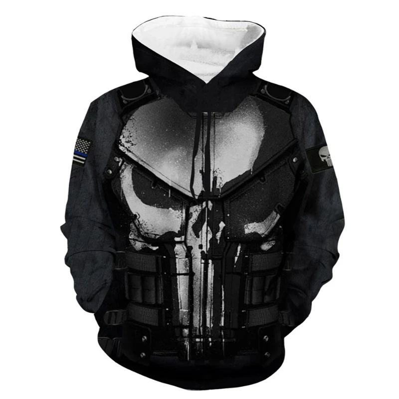 

Miniso Hoodies Punisher Cosplay Skull 3D Print Streetwear Men Women Fashion Oversized Sweatshirts Hoodie Kids Pullover