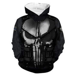 Miniso Hoodies Punisher Cosplay Skull 3D Print Streetwear Men Women Fashion Oversized Sweatshirts Hoodie Kids Pullover