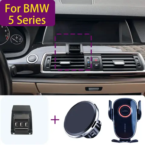 BMW 5 시리즈 5GT F07 2010-2017 자기 자동차 전화 홀더 자석 마운트 무선 충전 전화 스탠드 맞춤형 브래킷베이스