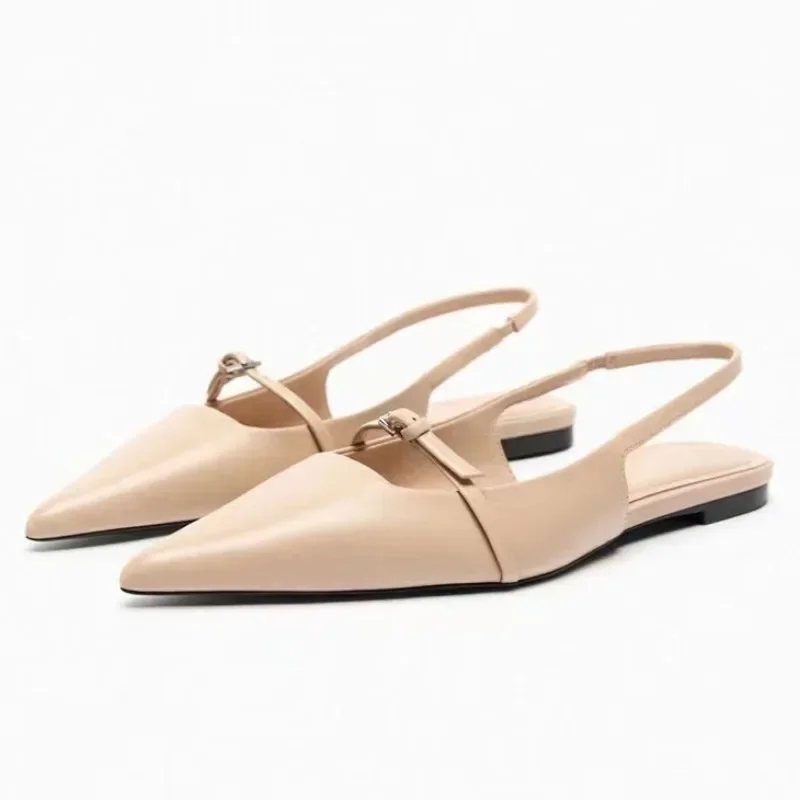 Sandali con fondo piatto Slingback da donna Designer estivo nuove scarpe da balletto da donna a punta in pelle nera scarpe da donna con tacco basso