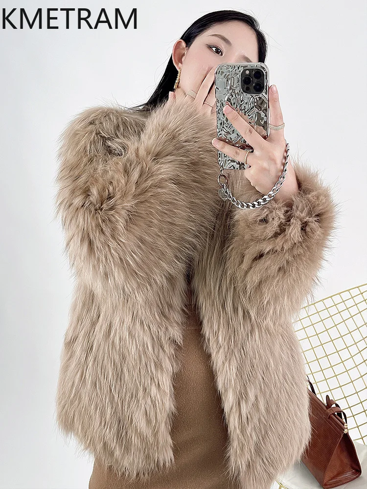 Damski płaszcz z naturalnego futra lisa wysokiej jakości 2025, dekolt w serek, prawdziwa kurtka futrzana, modna nowość w odzieży wierzchniej, zimowa odzież damska, шуба женская