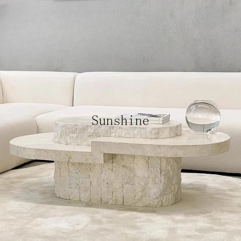 

Modern minimalist wabi-sabi wind oval coffee table living room bed and breakfast fiberglass coffee table