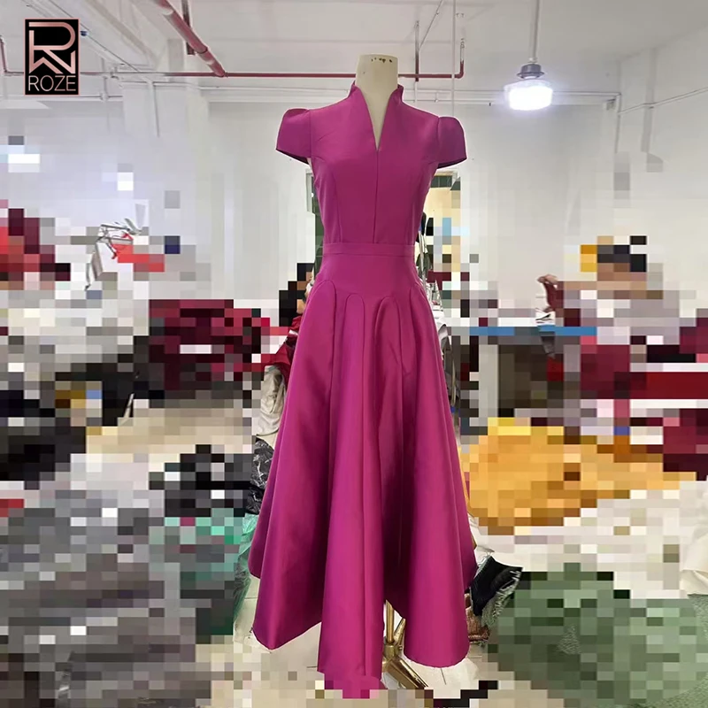 

Элегантные однотонные утягивающие платья трапециевидной формы для женщин с v-образным вырезом и коротким рукавом с высокой талией, темпераментное шикарное платье, женский модный стиль