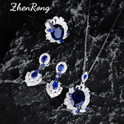 Exquisite Luxury Sterling 925 Silver Tansang Stone Treasure Sapphire Necklace Ring Earring for Women Dainty Wedding Jewelry Sets