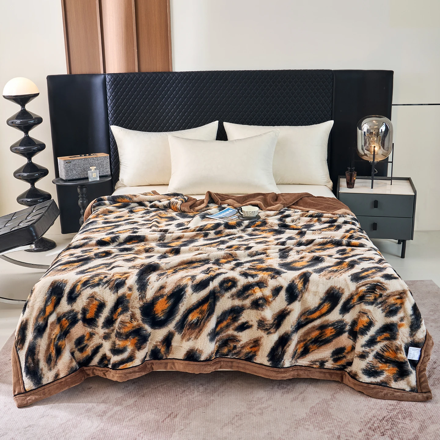 Luxury Leopard Print Double Layer Fleece Blanket Thick Warm Soft Plush Bed Blankets for Winter Multipurpose Sofa Throw Blanket
